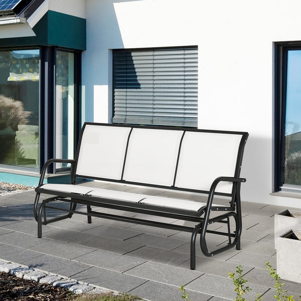 Outsunny 3-Person Patio Glider Bench, Outdoor Porch Glider Swing with 3 Seats, Breathable Mesh Fabric, Metal Frame, Cream White