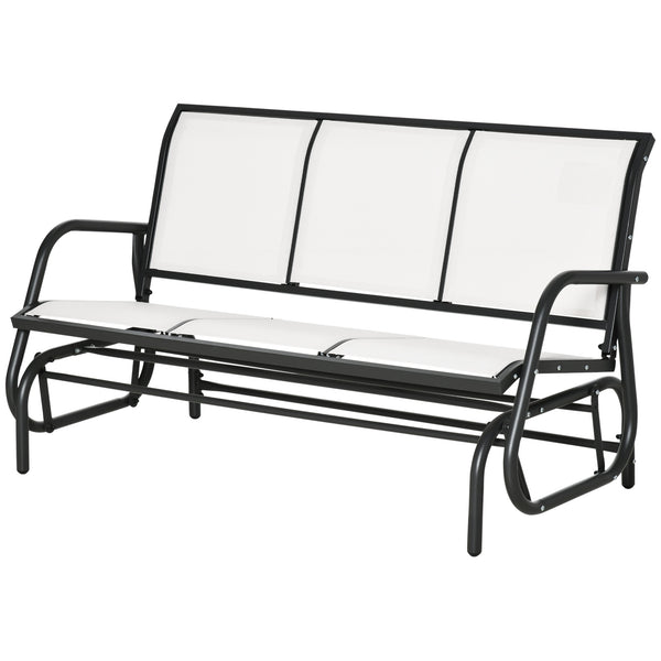 Outsunny 3-Person Patio Glider Bench, Outdoor Porch Glider Swing with 3 Seats, Breathable Mesh Fabric, Metal Frame, Cream White