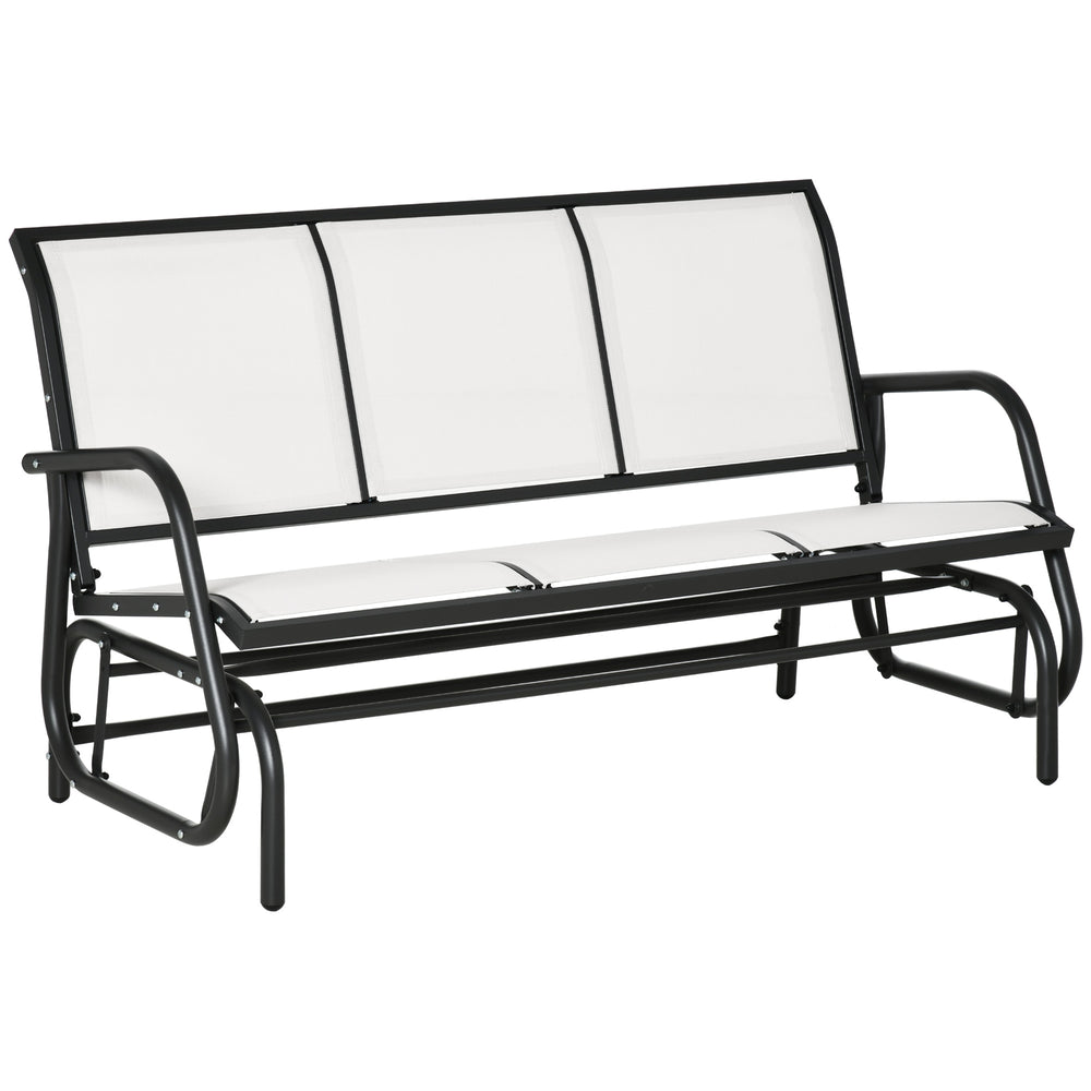 Outsunny 3-Person Patio Glider Bench, Outdoor Porch Glider Swing with 3 Seats, Breathable Mesh Fabric, Metal Frame, Cream White