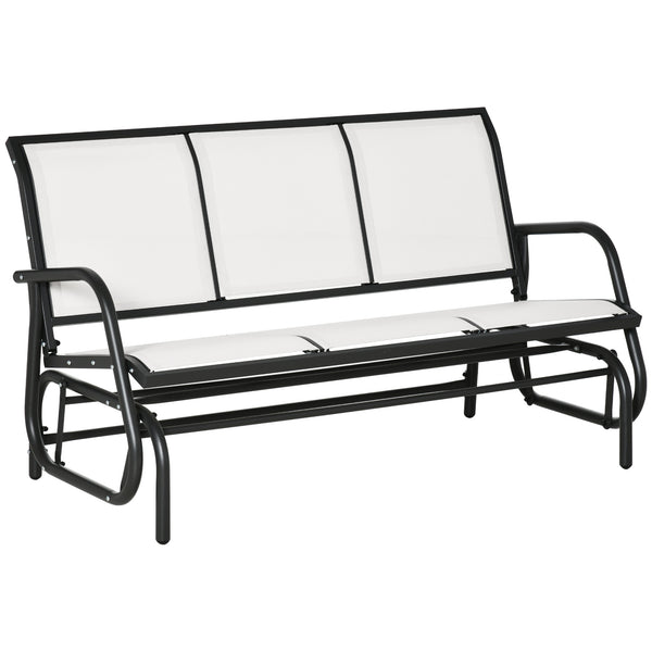 Outsunny 3-Person Patio Glider Bench, Outdoor Porch Glider Swing with 3 Seats, Breathable Mesh Fabric, Metal Frame, Cream White