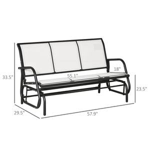 Outsunny 3-Person Patio Glider Bench, Outdoor Porch Glider Swing with 3 Seats, Breathable Mesh Fabric, Metal Frame, Cream White