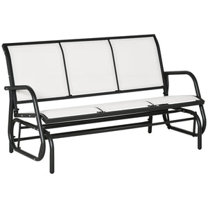 Outsunny 3-Person Patio Glider Bench, Outdoor Porch Glider Swing with 3 Seats, Breathable Mesh Fabric, Metal Frame, Cream White