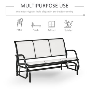 Outsunny 3-Person Patio Glider Bench, Outdoor Porch Glider Swing with 3 Seats, Breathable Mesh Fabric, Metal Frame, Cream White