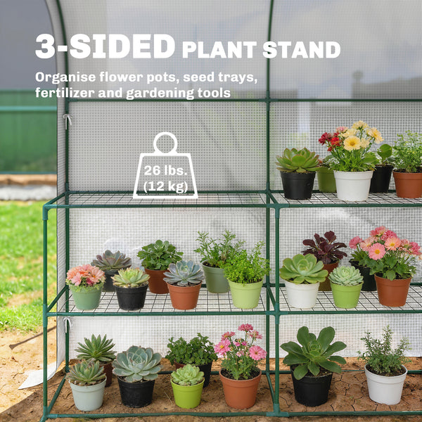 Walk-in Greenhouse with Shelves, Small Greenhouse with Roll-up Door, Garden Plant Growhouse with PE Cover, 123 x 187 x 189 cm, White