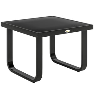 Metal Garden Coffee Table, Outdoor Rectangle Side Table with Tempered Glass Tabletop and Adjustable Foot Pads for Terrace, Balcony, Patio, 45 x 45 x 33 cm, Black