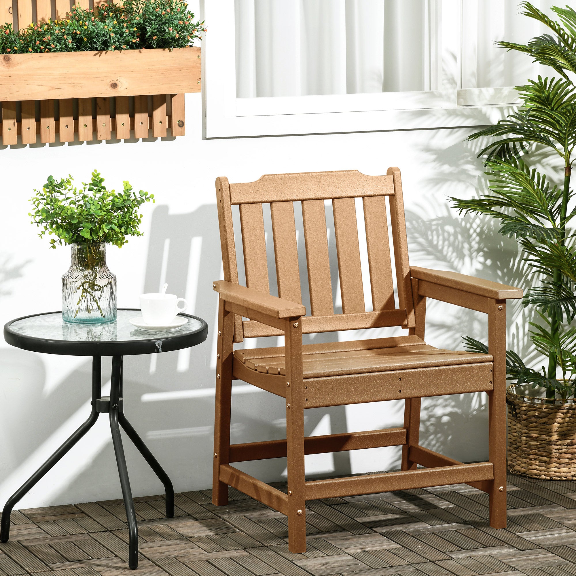 Outsunny Heavy Duty All-Weather Wood-Like Patio Dining Chair, Brown