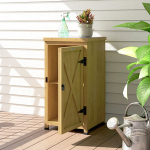 Wooden Garden Shed, Garden Tool Storage Shed with Galvanised Top and Shelf, Outdoor Storage Cabinet with Door, Light Brown