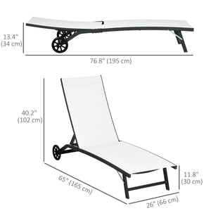 Lounge Chair Outdoor Set of 2 with Wheels, 5-Position Reclining Chaise Lounge Tanning Chair, Breathable Mesh Sun Lounger for Patio, Backyard, Beach, Poolside, Cream White