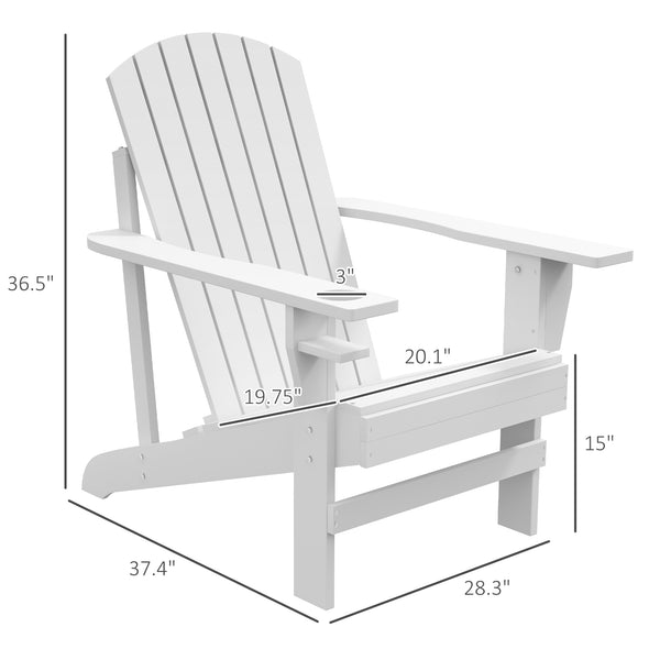 Wooden Adirondack Chair, Outdoor Patio Lawn Chair with Cup Holder, Weather Resistant Lawn Furniture, Classic Lounge for Deck, Garden, Backyard, Fire Pit, White