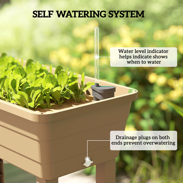 41L Self Watering Raised Garden Bed with Ventilation Transparent Lid Greenhouse, Storage Shelf, Planter Box with Water Level Indicator, 29.5" x 14.2" x 36.2", Brown