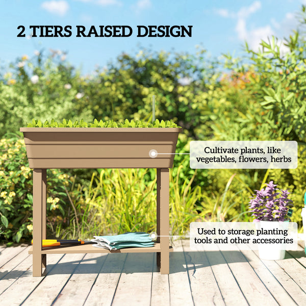 41L Self Watering Raised Garden Bed with Ventilation Transparent Lid Greenhouse, Storage Shelf, Planter Box with Water Level Indicator, 29.5" x 14.2" x 36.2", Brown