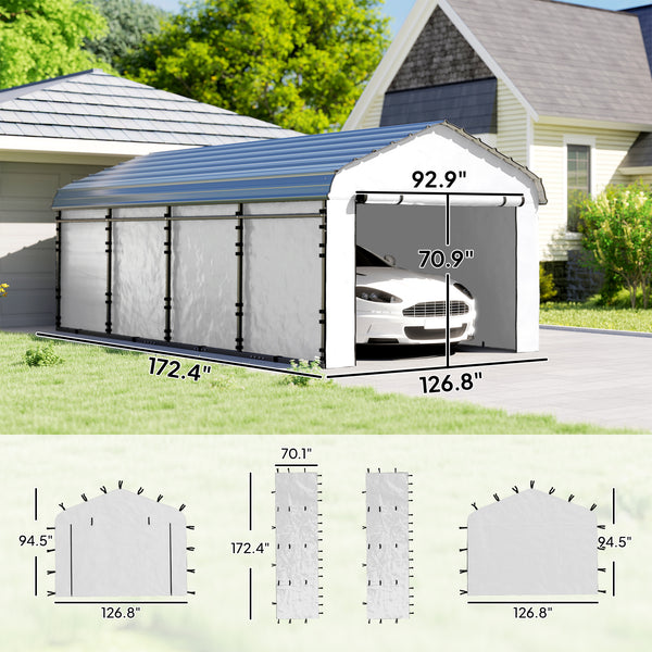 Carport Replacement Sidewall Panels Set of 4 for 10' x 15' Carports, UPF50+ Waterproof PE Tarp Replacement Side Wall Cover with Zipper Door, Top Cover and Frame Not Included, White
