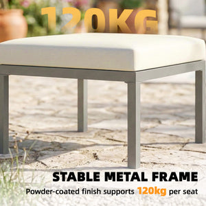 3 Piece Garden Dining Set, Outdoor Patio Furniture with 3 Seater Sofa, Footstool, Coffee Table and Cuhsions, Garden Sofa Set Conversation Furniture for Porch Patio Balcony, Grey