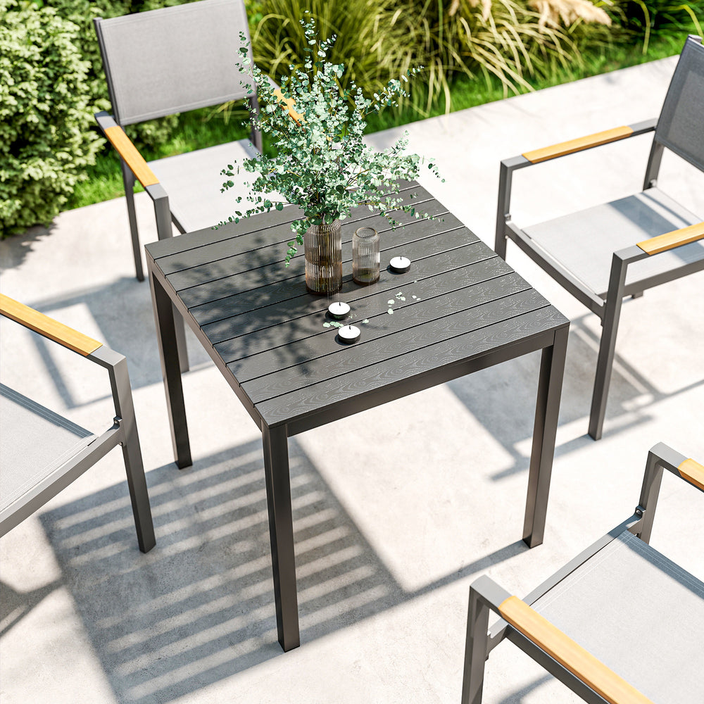 29" Aluminum Outdoor Dining Table for 4, Patio Table with Wood Grain Table Top, for Garden, Lawn, Balcony, Deck, Black