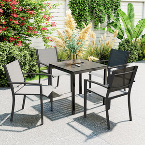 29" Aluminum Outdoor Dining Table for 4, Patio Table with Wood Grain Table Top, for Garden, Lawn, Balcony, Deck, Black