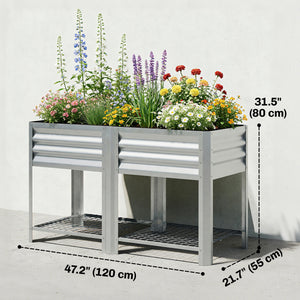 Galvanized Steel Raised Garden Bed, Elevated Planter Box with Legs and Storage Shelf, Raised Planter for Vegetables, Flowers, Herbs, for Outdoor, Patio, Yard, Silver