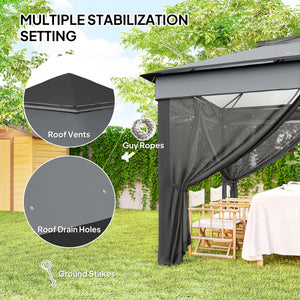 10.7 x 10.7ft Pop Up Camping Gazebo, Height Adjustable Instant Sun Shelter with UV30+ Roof Cover, Removable Mesh Curtains and Carrying Bag for Patio, Backyard, Dark Grey