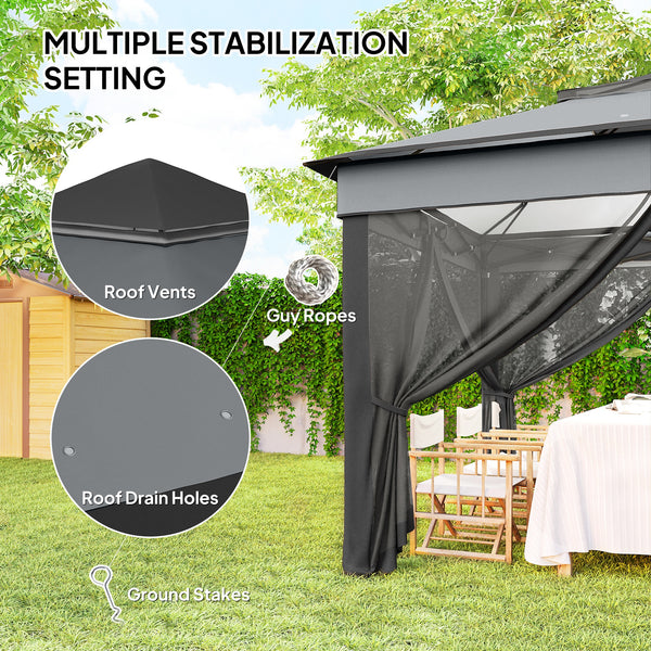 10.7 x 10.7ft Pop Up Camping Gazebo, Height Adjustable Instant Sun Shelter with UV30+ Roof Cover, Removable Mesh Curtains and Carrying Bag for Patio, Backyard, Dark Grey