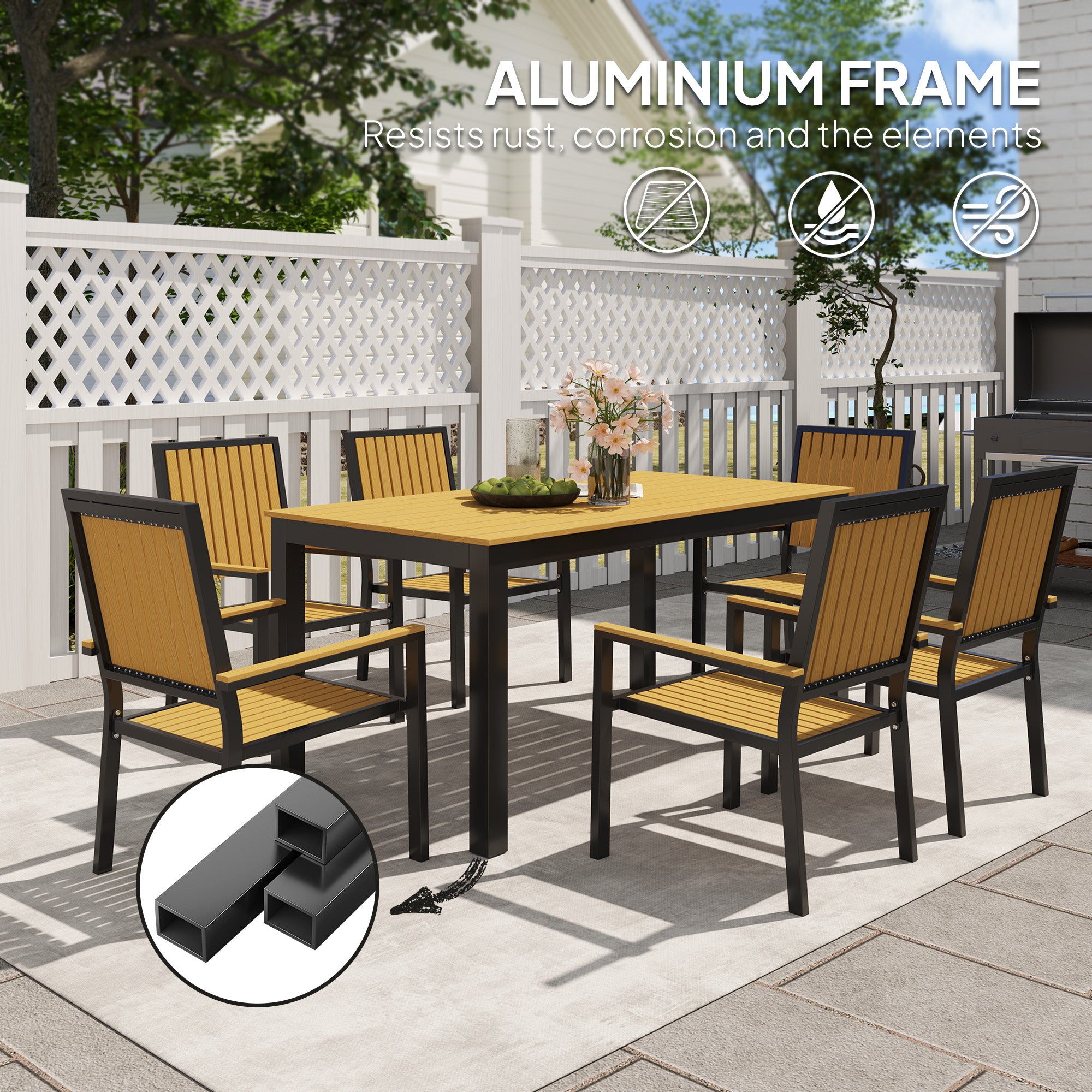 Outsunny 6-Piece Patio Dining Set For 4 – Glass Table, Folding Chairs & Umbrella, Cream White