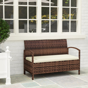 Garden Storage Bench with 125L Capacity, 2 Seater PE Rattan Garden Bench with Storage, Cushion, Wicker Outdoor Bench Loveseat with Steel Frame for Patio, Brown