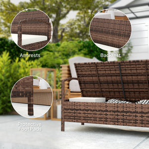 Garden Storage Bench with 125L Capacity, 2 Seater PE Rattan Garden Bench with Storage, Cushion, Wicker Outdoor Bench Loveseat with Steel Frame for Patio, Brown