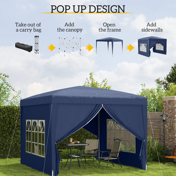 10'x10' Outdoor Pop Up Party Tent Gazebo Canopy with Carrying Bag (Blue)