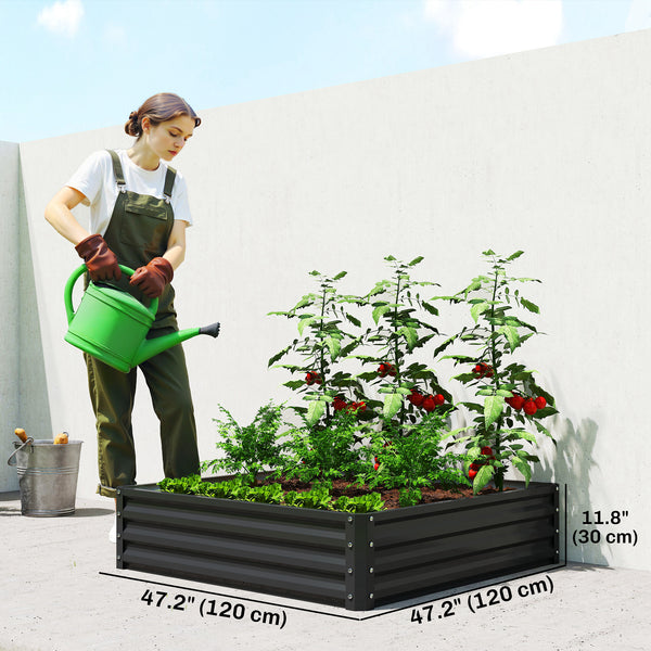 4' x 4' x 1' Raised Garden Bed Galvanized Steel Planter Box for Vegetables, Flowers, Herbs, Black
