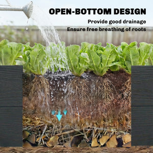 Vinyl Raised Garden Bed Kit, 3-Tier Elevated Garden Box with Open Bottom, Outdoor Raised Planter Box for Flowers, Herbs, Vegetables, DIY Assembly, Grey Wood Effect