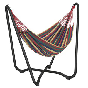 Patio Hammock with Stand, Fabric Outdoor Hammock Bed with Stand, Free Standing Lounge Chair for Beach, Yard, Bedroom, Patio, Porch, Indoor, Outdoor, Muti-Colored