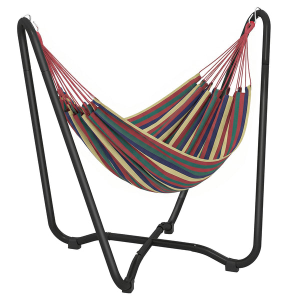 Patio Hammock with Stand, Fabric Outdoor Hammock Bed with Stand, Free Standing Lounge Chair for Beach, Yard, Bedroom, Patio, Porch, Indoor, Outdoor, Muti-Colored