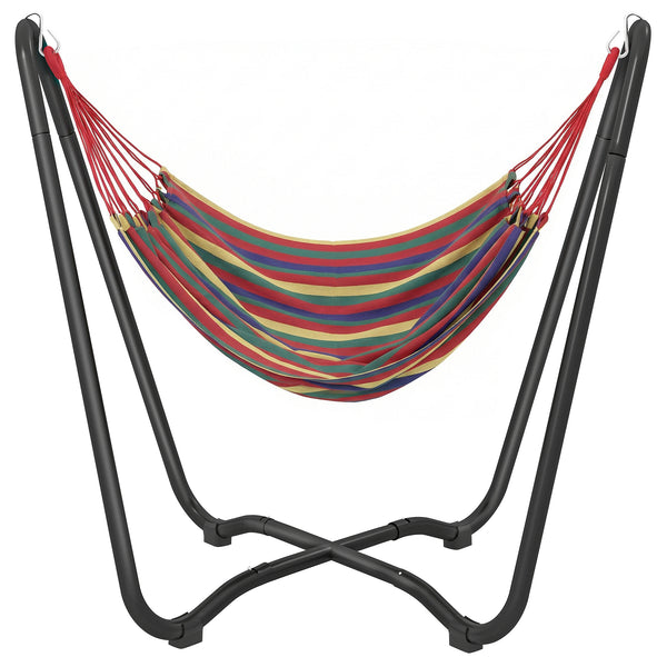 Patio Hammock with Stand, Fabric Outdoor Hammock Bed with Stand, Free Standing Lounge Chair for Beach, Yard, Bedroom, Patio, Porch, Indoor, Outdoor, Muti-Colored
