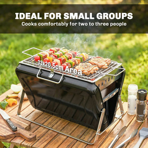 Portable BBQ Grill, Folding Charcoal Barbecue Grill with Handle and Foldable Legs for Camping Garden Outdoor Cooking, Black