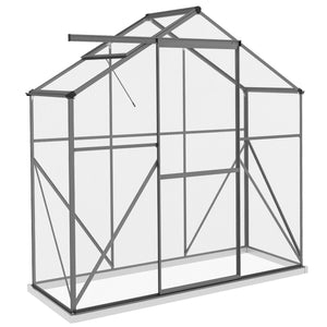 6 x 2.5ft Polycarbonate Greenhouse, Walk-In Green House with Sliding Door, 5-Level Roof Vent, Rain Gutter, Garden Plants Grow House with Aluminium Frame and Foundation, Dark Grey