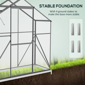 6 x 2.5ft Polycarbonate Greenhouse, Walk-In Green House with Sliding Door, 5-Level Roof Vent, Rain Gutter, Garden Plants Grow House with Aluminium Frame and Foundation, Dark Grey