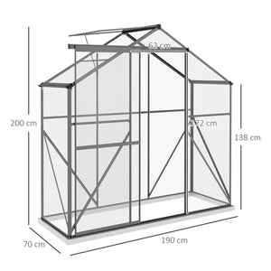 6 x 2.5ft Polycarbonate Greenhouse, Walk-In Green House with Sliding Door, 5-Level Roof Vent, Rain Gutter, Garden Plants Grow House with Aluminium Frame and Foundation, Dark Grey