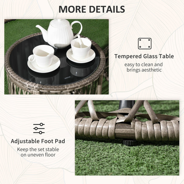 3 Pieces Rattan Bistro Set, Wicker Garden Furniture Set with Swivel Chairs, Glass Top Coffee Table and Thickened Cushions, for Outdoor Patio Balcony