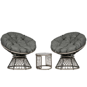 3 Pieces Rattan Bistro Set, Wicker Garden Furniture Set with Swivel Chairs, Glass Top Coffee Table and Thickened Cushions, for Outdoor Patio Balcony