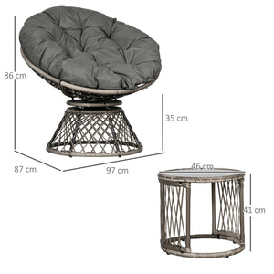 3 Pieces Rattan Bistro Set, Wicker Garden Furniture Set with Swivel Chairs, Glass Top Coffee Table and Thickened Cushions, for Outdoor Patio Balcony
