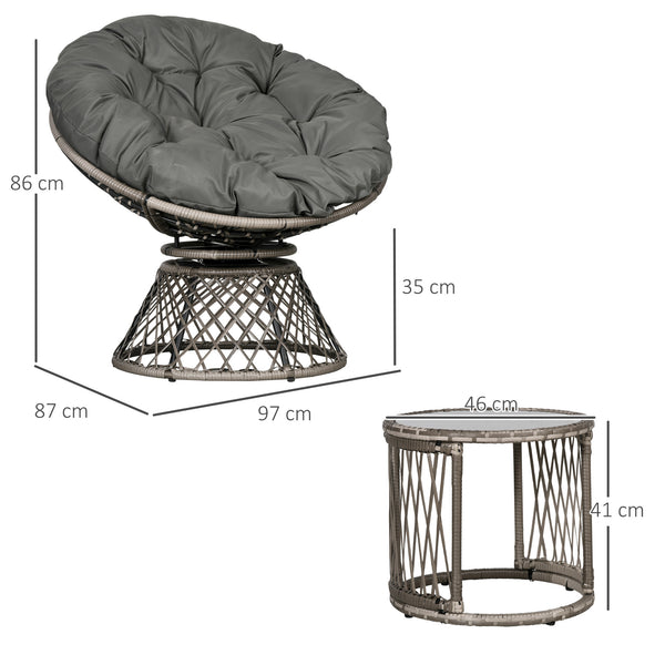 3 Pieces Rattan Bistro Set, Wicker Garden Furniture Set with Swivel Chairs, Glass Top Coffee Table and Thickened Cushions, for Outdoor Patio Balcony