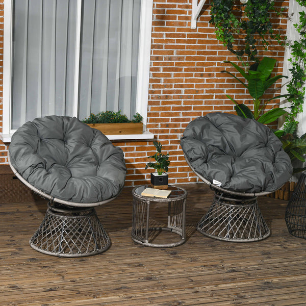 3 Pieces Rattan Bistro Set, Wicker Garden Furniture Set with Swivel Chairs, Glass Top Coffee Table and Thickened Cushions, for Outdoor Patio Balcony