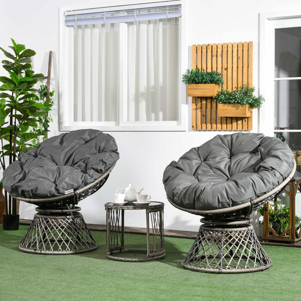 3 Pieces Rattan Bistro Set, Wicker Garden Furniture Set with Swivel Chairs, Glass Top Coffee Table and Thickened Cushions, for Outdoor Patio Balcony