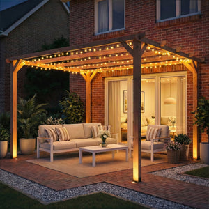 3 x 3 m Wooden Pergola Kit, Garden Pergola Gazebo Grape Trellis with Triangle Supports, 5 Crossing Beams for Climbing Vines, Flowers, Sun Shade Shelter for Grill, Patio, Maple Wood-effect