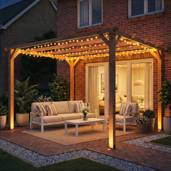 3 x 3 m Wooden Pergola Kit, Garden Pergola Gazebo Grape Trellis with Triangle Supports, 5 Crossing Beams for Climbing Vines, Flowers, Sun Shade Shelter for Grill, Patio, Maple Wood-effect