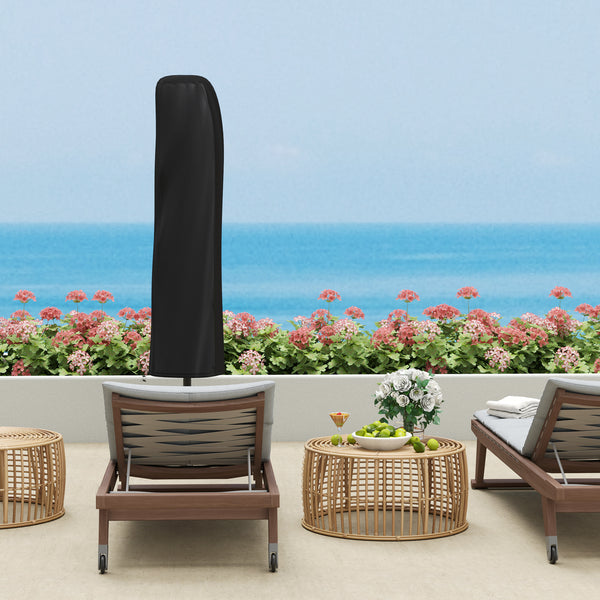 118.1" Patio Offset Umbrella with Cover and Wind Protection Strap, Round Overhanging Umbrella with Crank Handle and Tilt for Outdoor Sun Shade, UPF50+, Grey